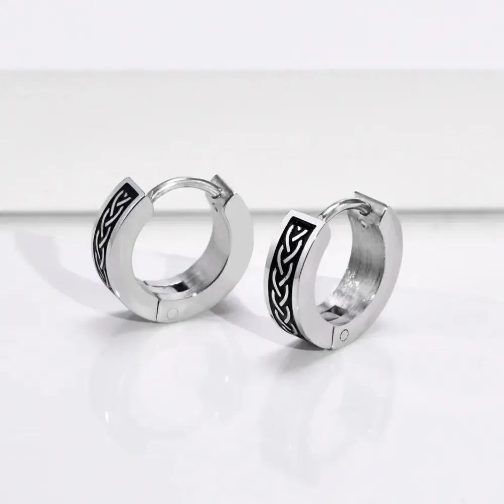 Viking Braid Stainless Hoop Earrings